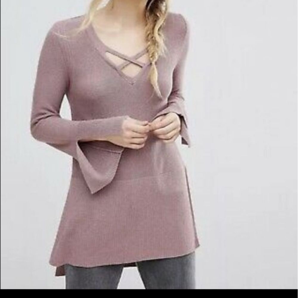 Free People Blush Pink Criss Cross Tunic Lightweight Sweater